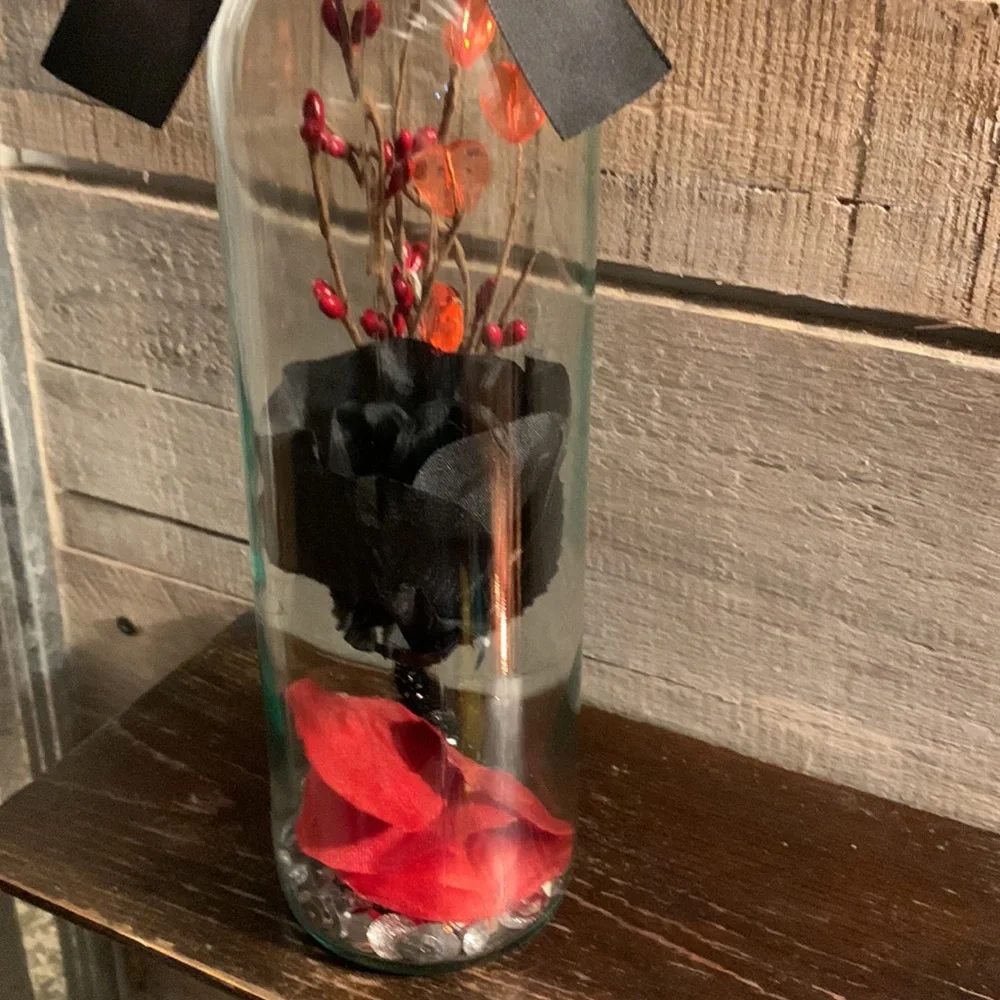 Hand crafted- Black Rose Wine Bottle Lantern